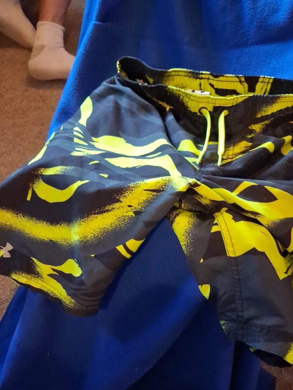 Under Armor Kids Black & Neon Yellow Graphic Swim Board Shorts